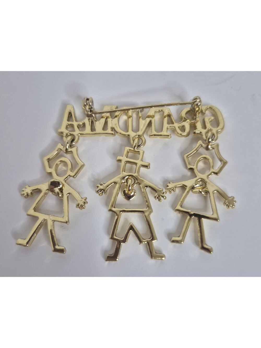 Vintage Gold tone Dangle GRANDMA Shape Pin Brooch 2"